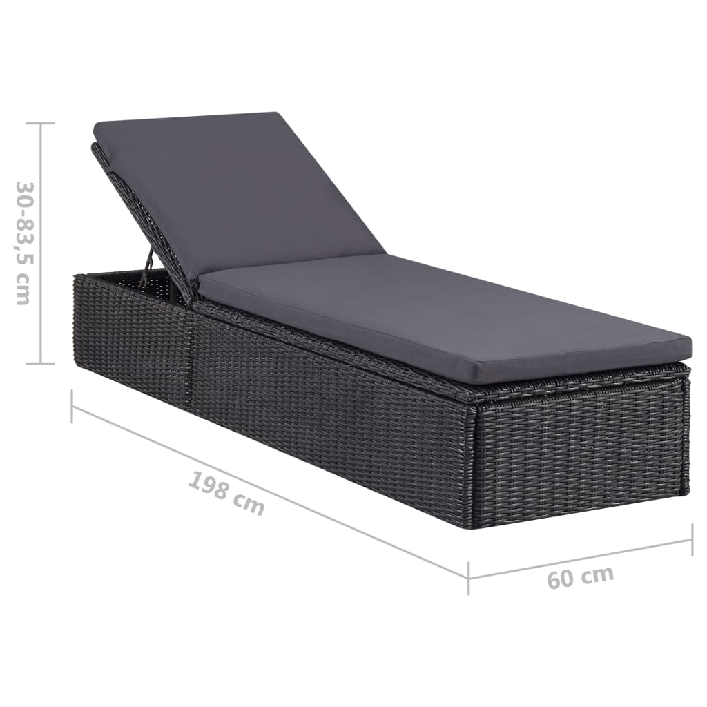 liggestol polyrattan sort og mørkegrå