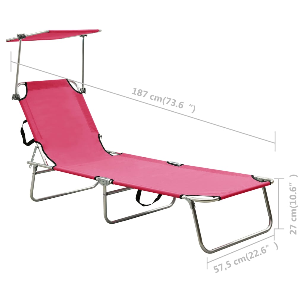 foldbar liggestol med baldakin aluminium pink