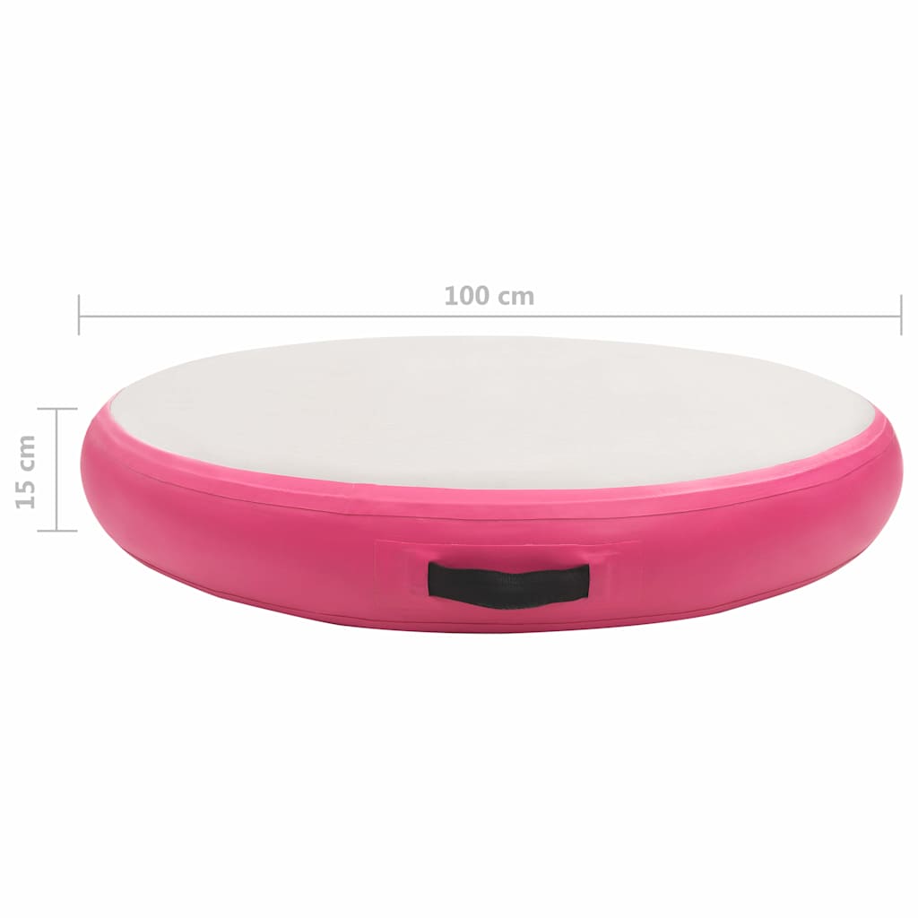 oppustelig gymnastikmåtte med pumpe 100x100x15 cm PVC pink
