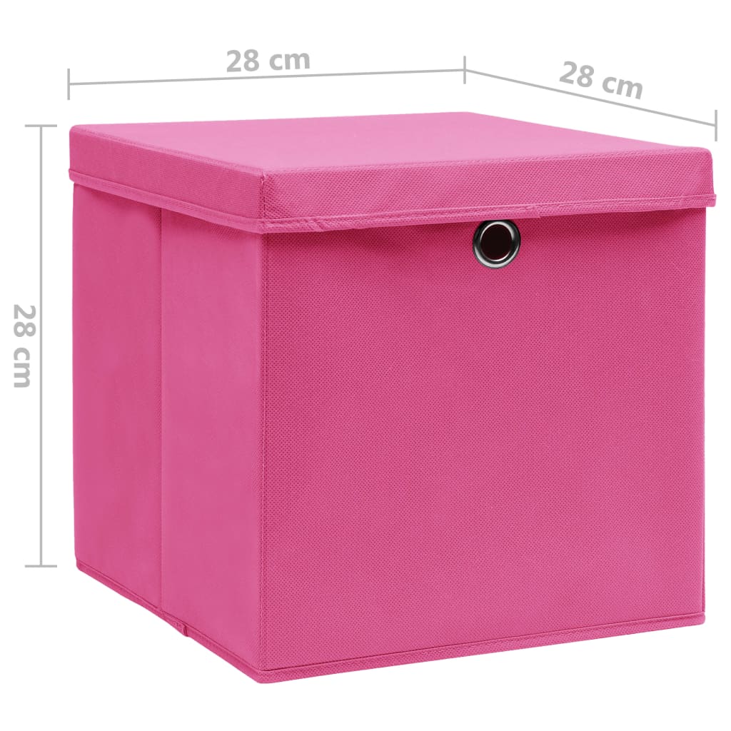 opbevaringskasser med låg 4 stk. 28x28x28 cm pink