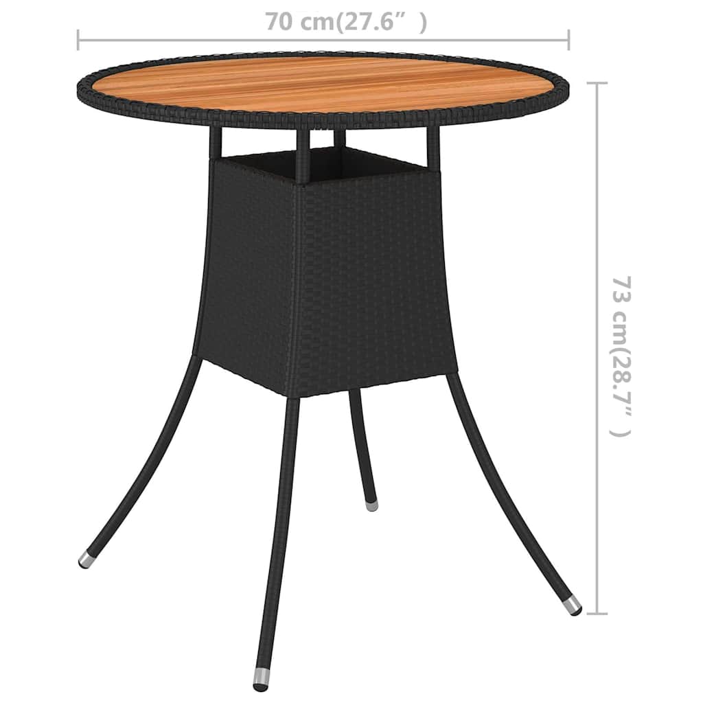 spisebord til haven Ø70 cm polyrattan og massivt akacietræ sort