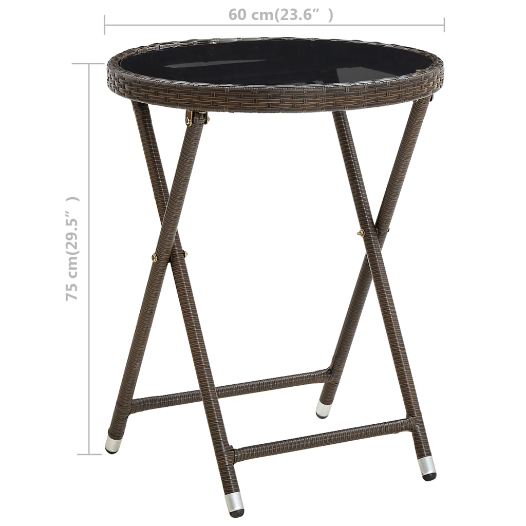 tebord 60 cm polyrattan og hærdet glas brun