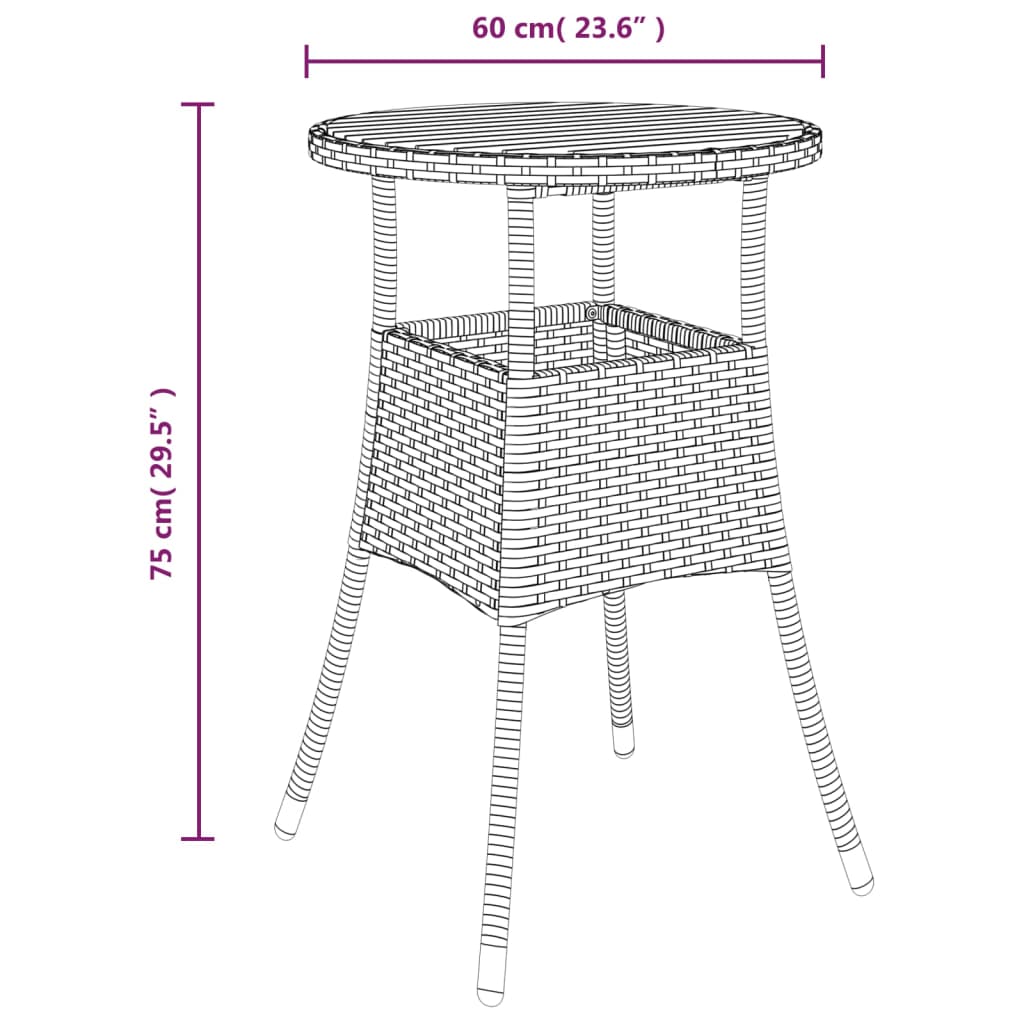 havebord Ø60x75 cm akacietræ og polyrattan grå