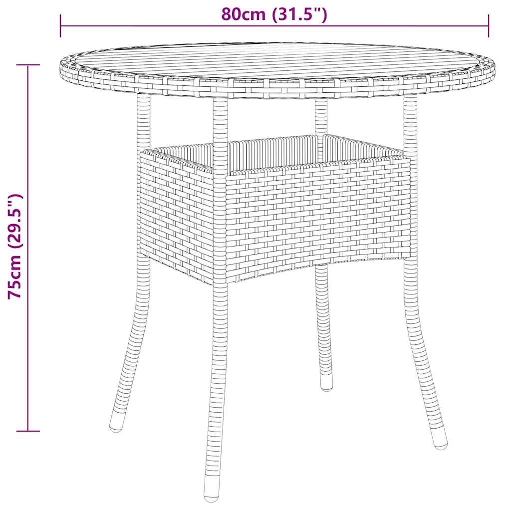 havebord Ø80x75 cm akacietræ og polyrattan sort