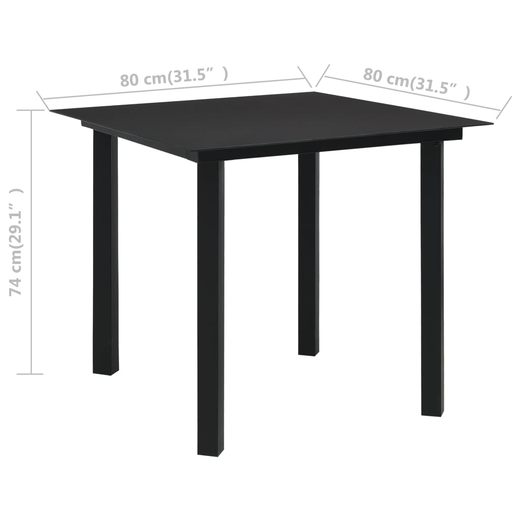 havebord 80x80x74 cm stål og glas sort