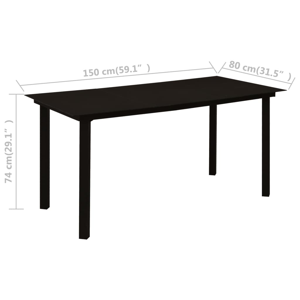 havebord 150x80x74 cm stål og glas sort