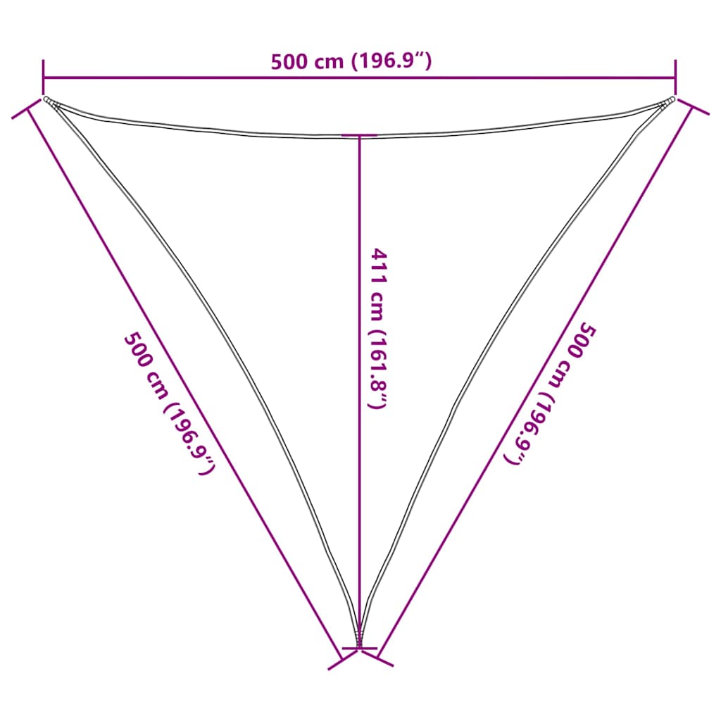 solsejl 5x5x5 m 160 g/m² trekantet HDPE blå