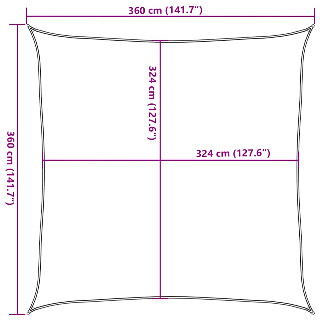 solsejl 3,6x3,6 m 160 g/m² HDPE gul