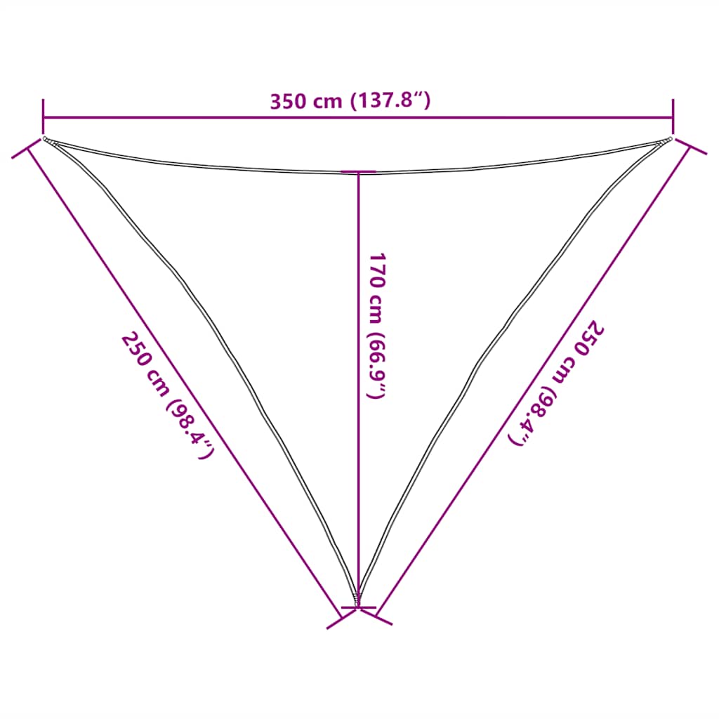 solsejl 2,5x2,5x3,5 m 160 g/m² trekantet HDPE gul