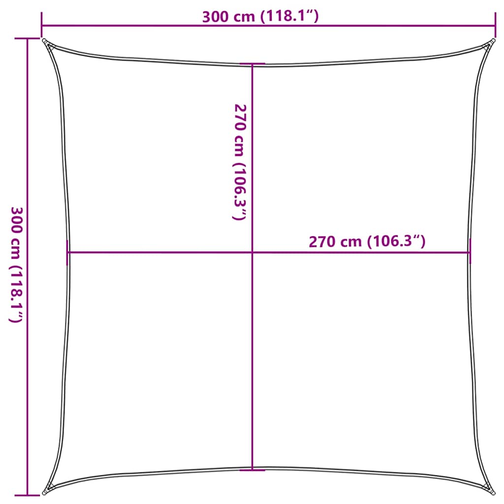 solsejl 3x3 m 160 g/m² HDPE rød