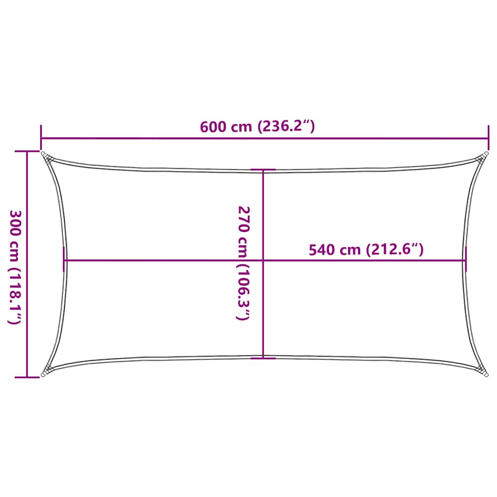 solsejl 160 g/m² 3x6 m HDPE rød