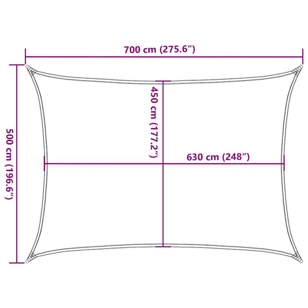 solsejl 5x7 m 160 g/m² HDPE rød