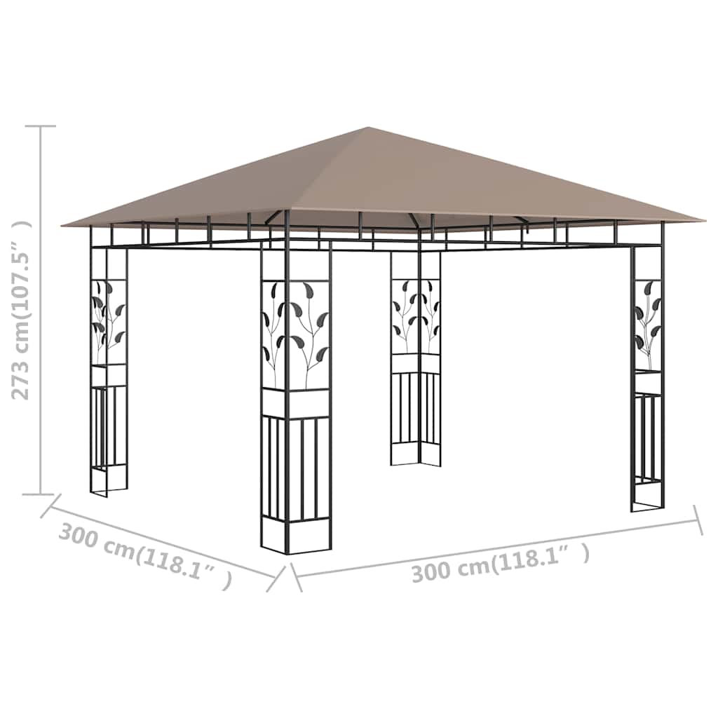 pavillon med myggenet 3x3x2,73 m 180 g/m² gråbrun