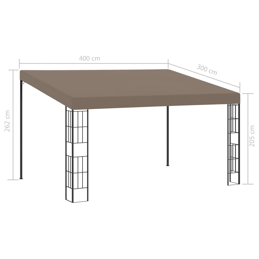 vægmonteret pavillon 4x3 m stof gråbrun