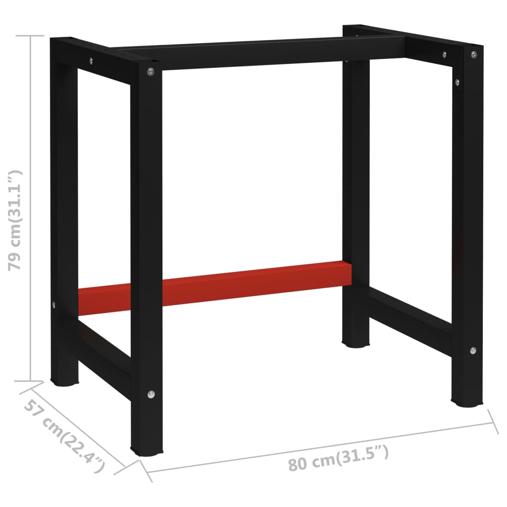 stel til arbejdsbænk 80x57x79 cm metal sort og rød