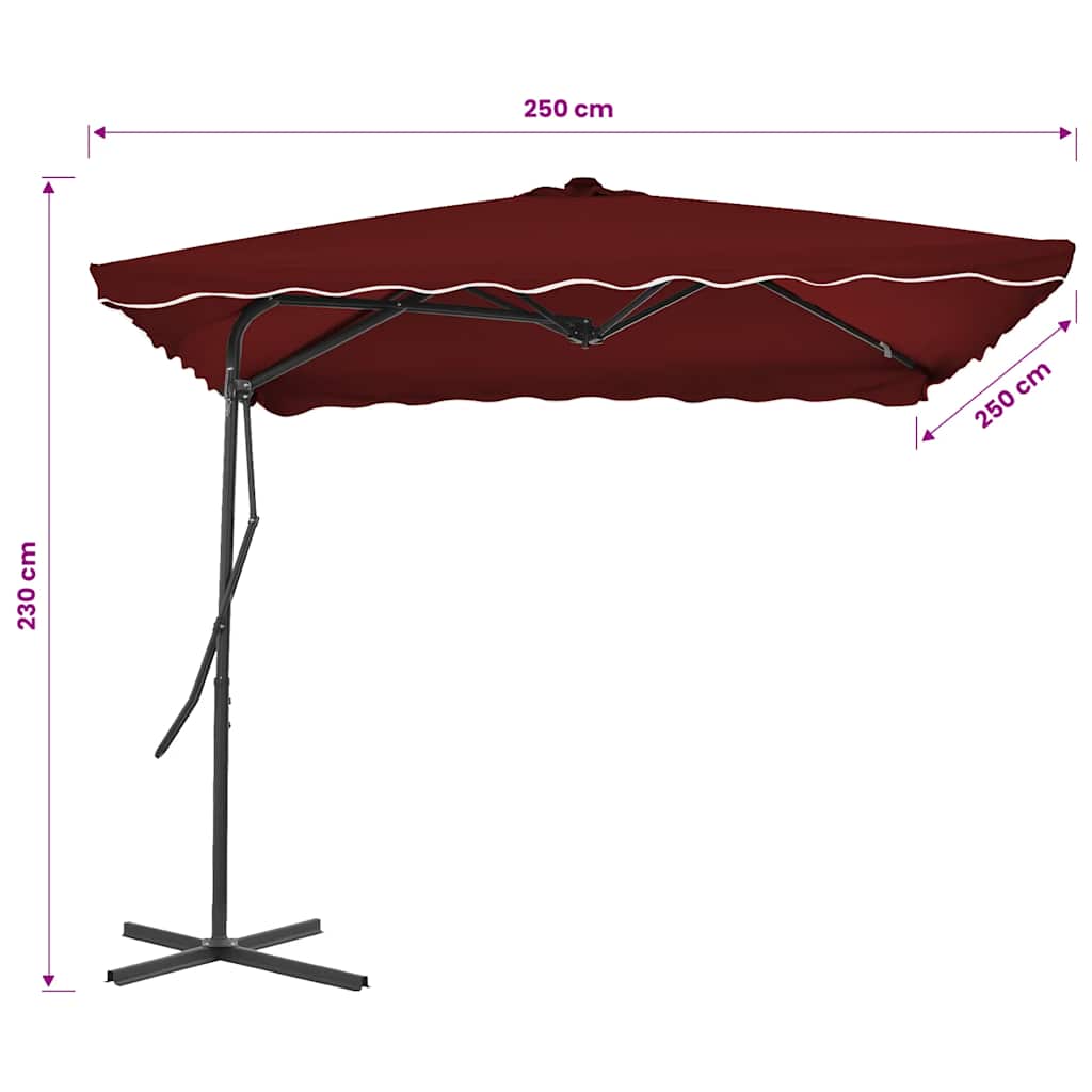 parasol med stålstang 250x250x230 cm bordeauxfarvet