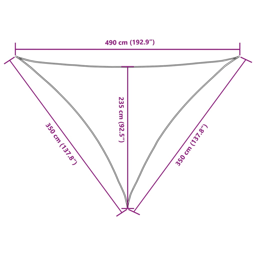 solsejl 3,5x3,5x4,9 m trekantet oxfordstof cremefarvet