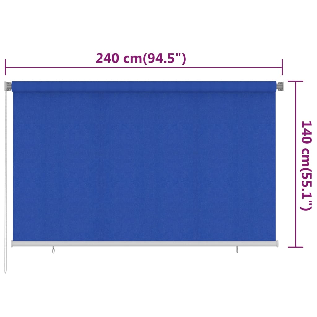 udendørs rullegardin 245 (B) x 140 (H) cm HDPE blå
