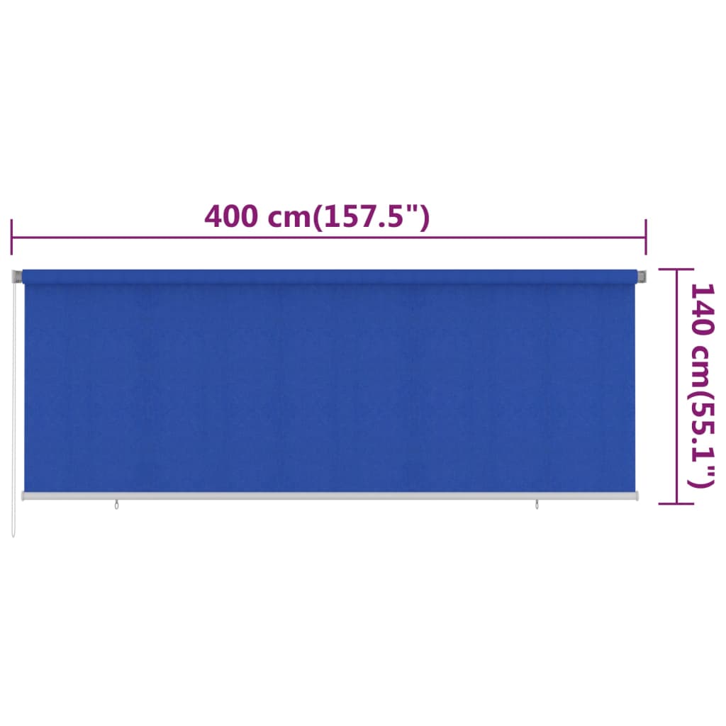 udendørs rullegardin 405 (B) x 140 (H) cm HDPE blå