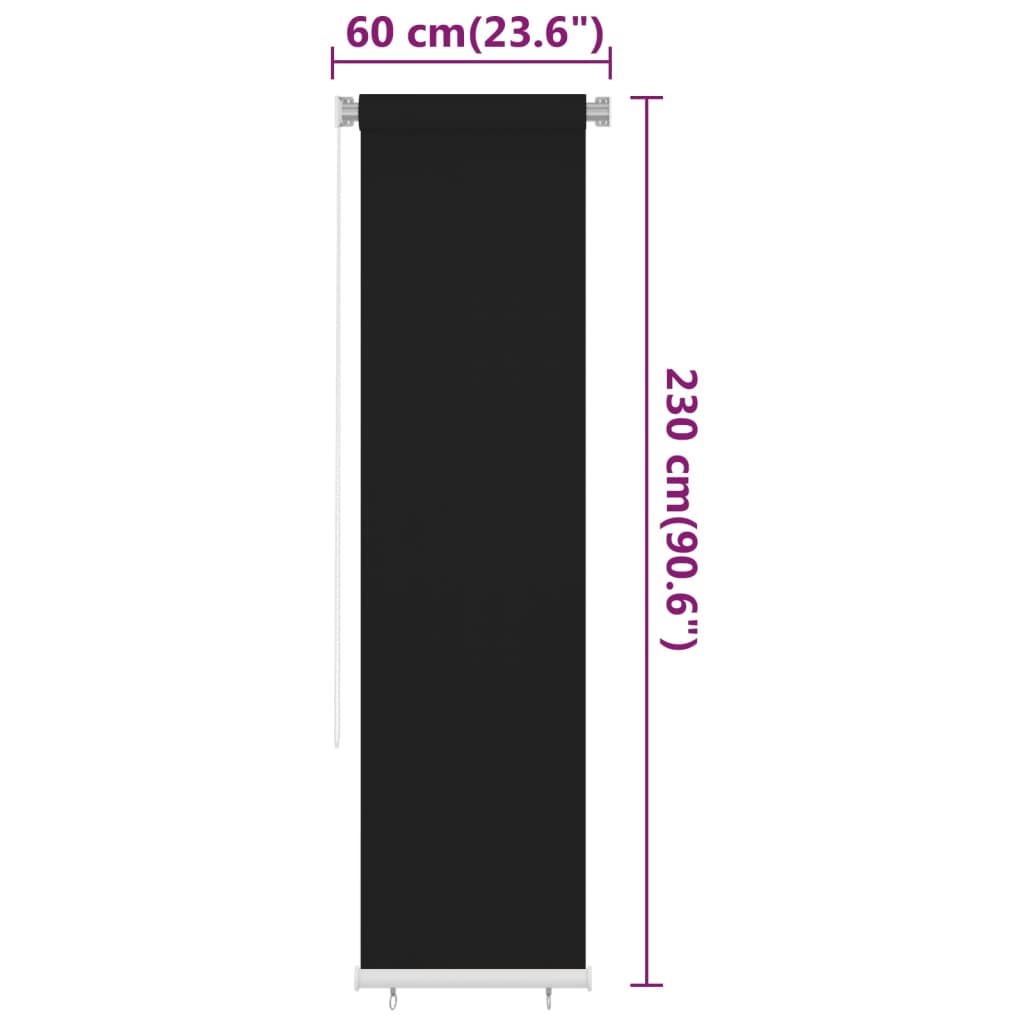 udendørs rullegardin 65 (B) x 230 (H) cm HDPE sort