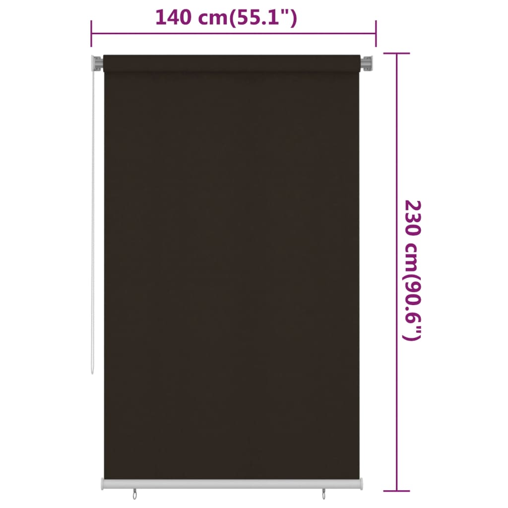 udendørs rullegardin 145 (B) x 230 (H) cm HDPE brun