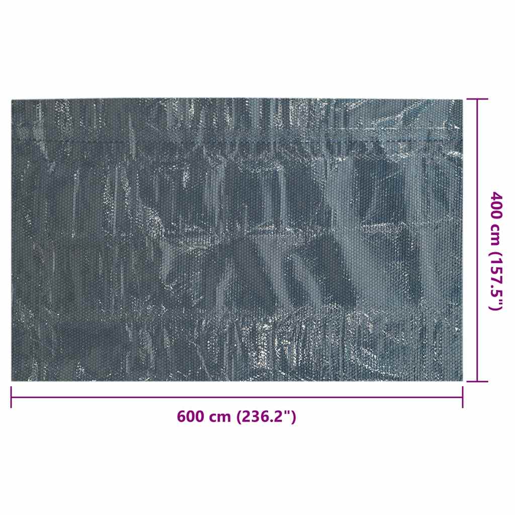 flydende solopvarmet poolovertræk 600x400 cm PE sort og blå