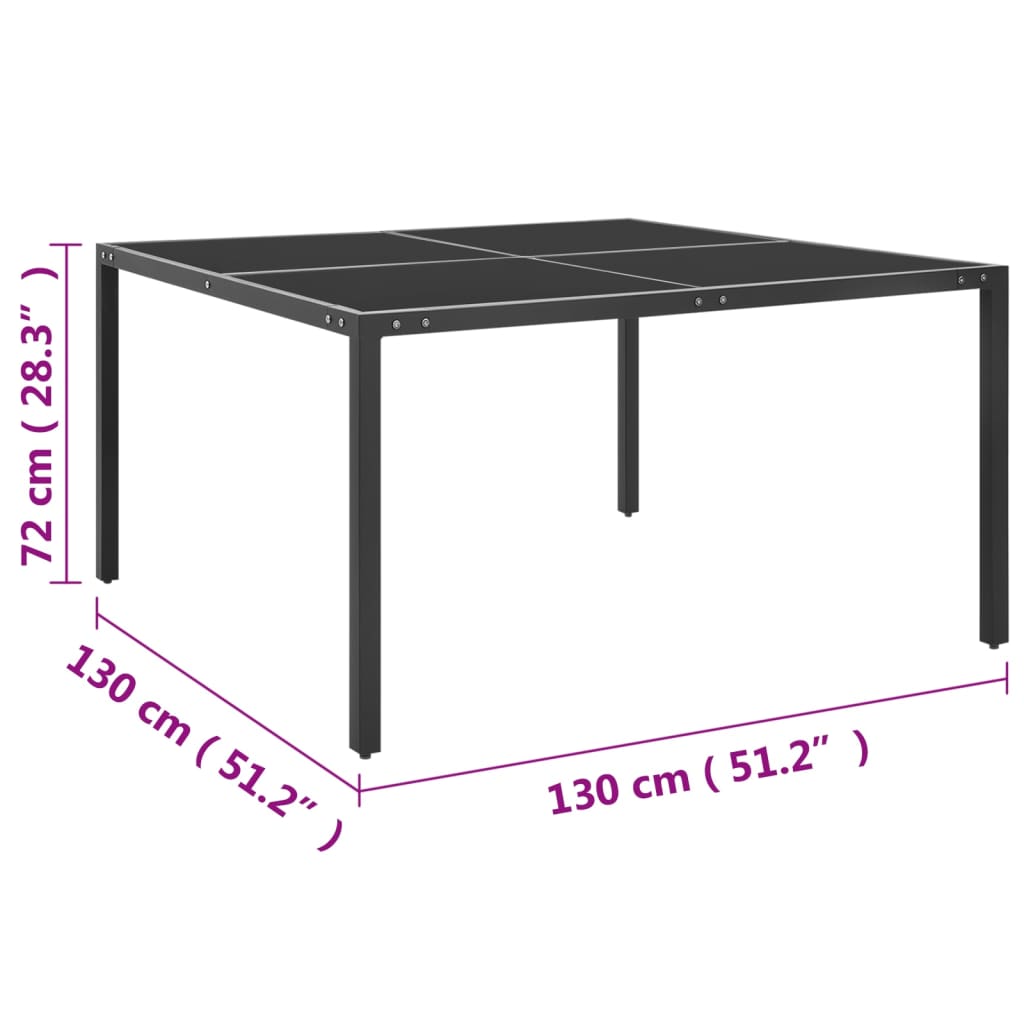 havebord 130x130x72 cm stål og glas antracitgrå