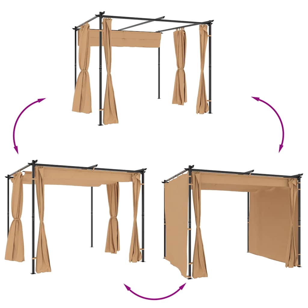pavillon med gardiner 3x3 m stål gråbrun