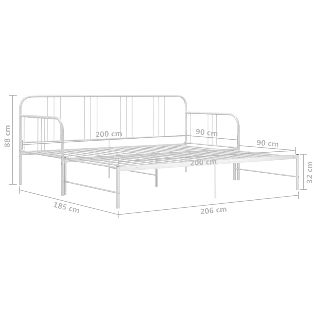 sengestel til udtræksseng 90x200 cm metal hvid