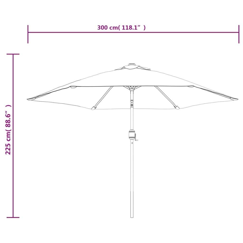 parasol m. LED-lys og stålstang 300 cm bordeauxrød