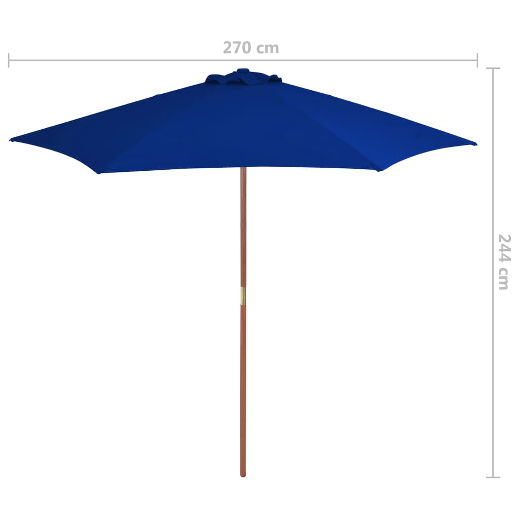 parasol 270 cm træstang blå