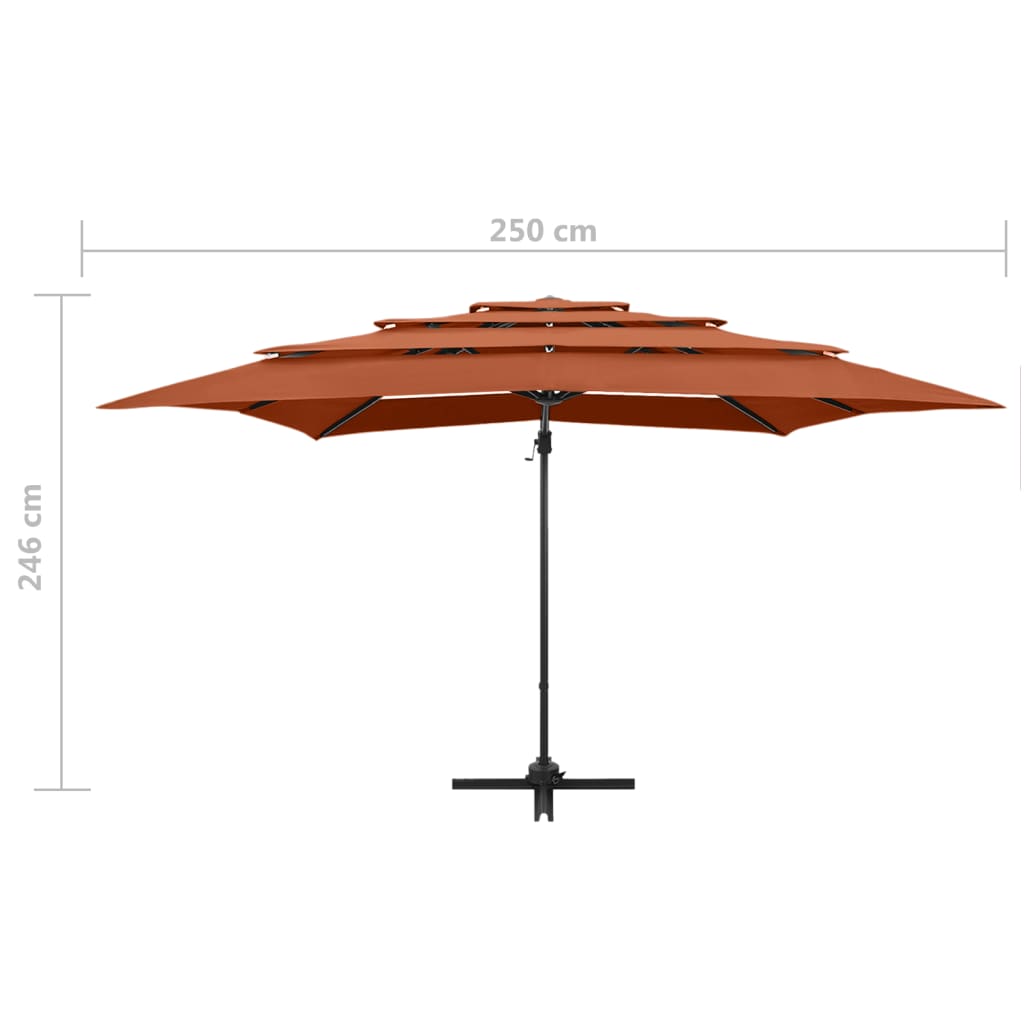 parasol 250x250 cm 4 niveauer aluminiumsstang terrakotta