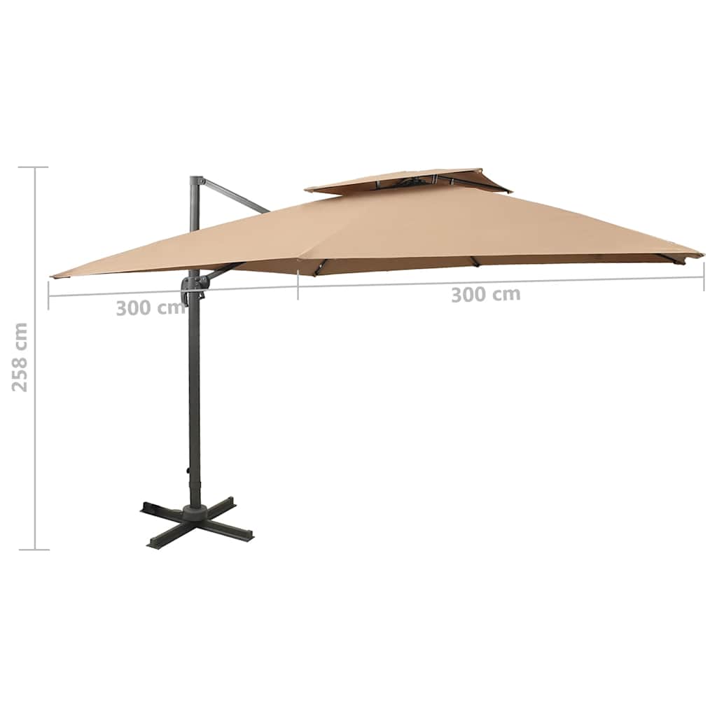 fritstående haveparasol med dobbelt top 300x300 cm taupe