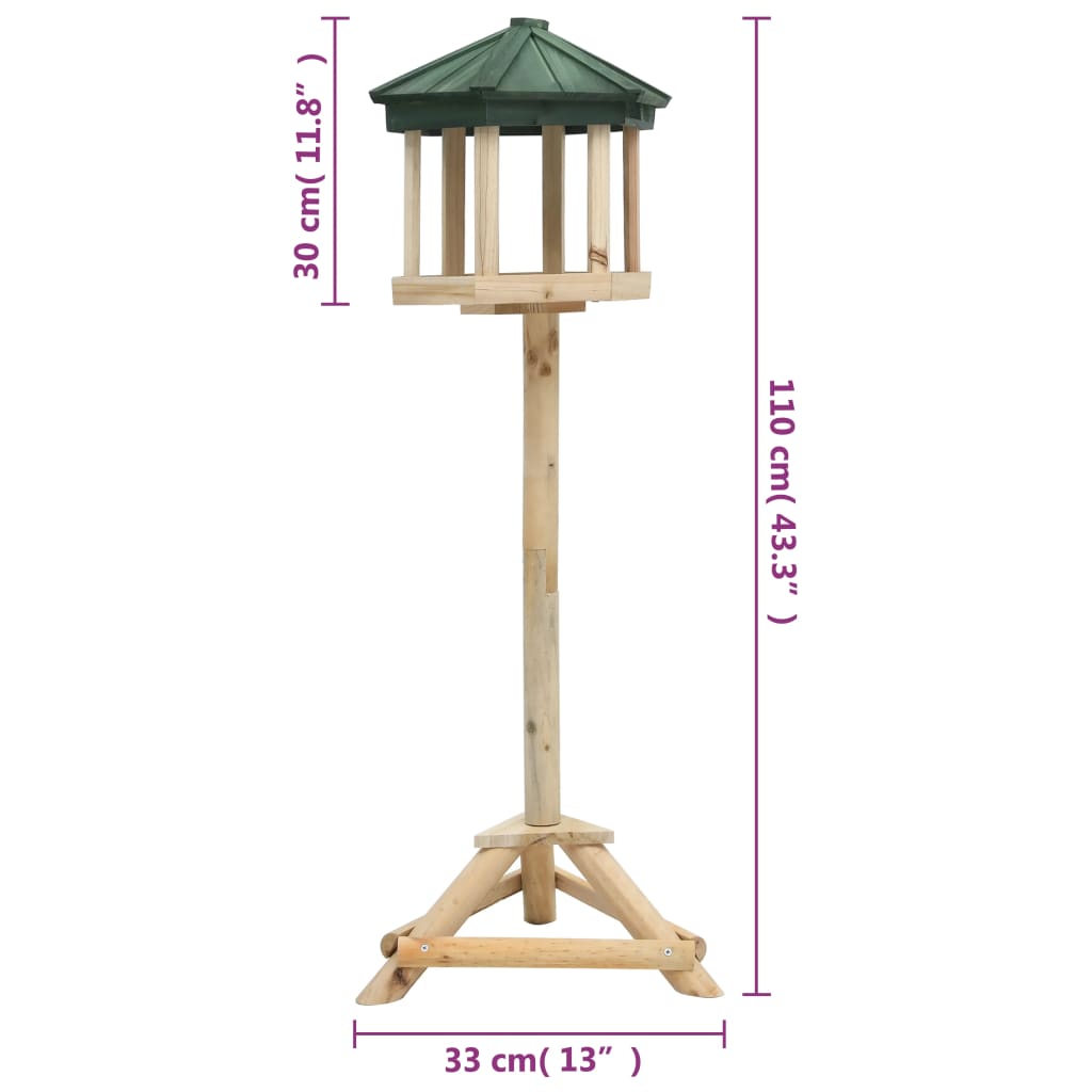 stående fuglefoderhus 33x110 cm massivt fyrretræ