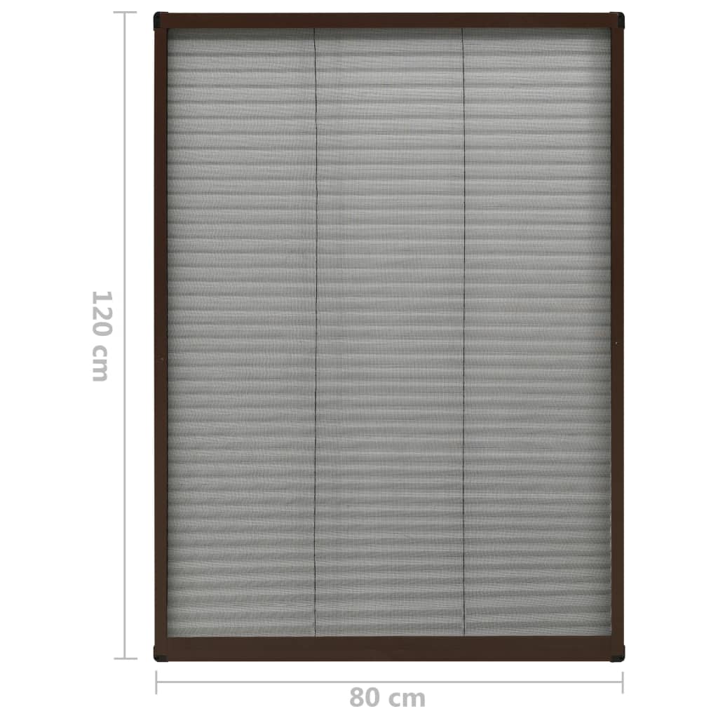 plisseret insektnet til vinduer 80x120 cm aluminium brun