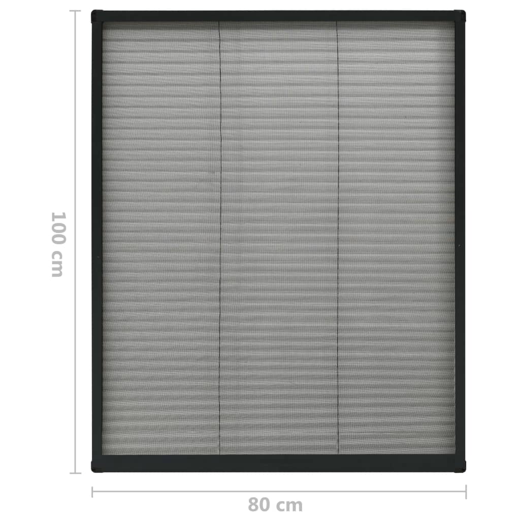 plisseret insektnet til vinduer 80x100 cm aluminium antracitgrå