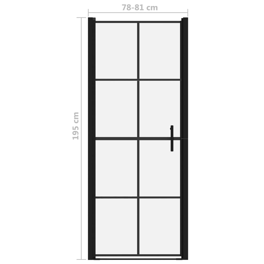 brusedør 81x195 cm hærdet glas sort