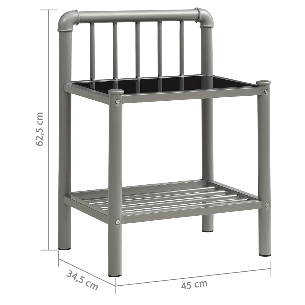 sengeskabe 2 stk. metal og glas grå og sort