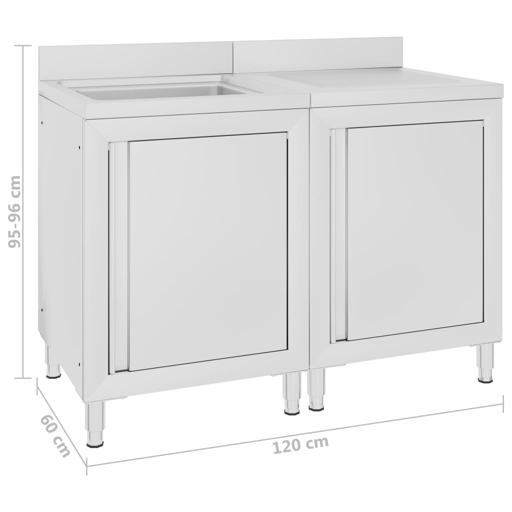 kommerciel køkkenvask med skab 120x60x96 cm rustfrit stål