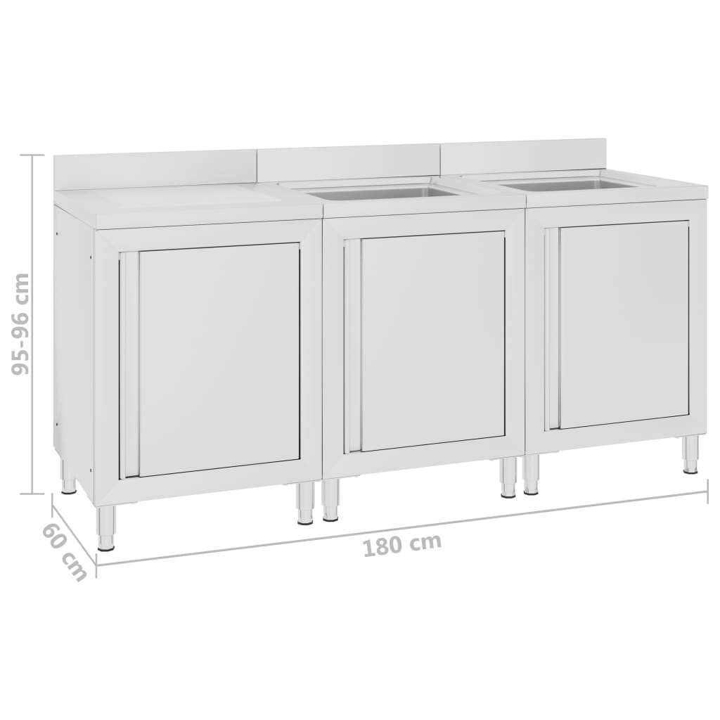 kommerciel køkkenvask med skab 180x60x96 cm rustfrit stål