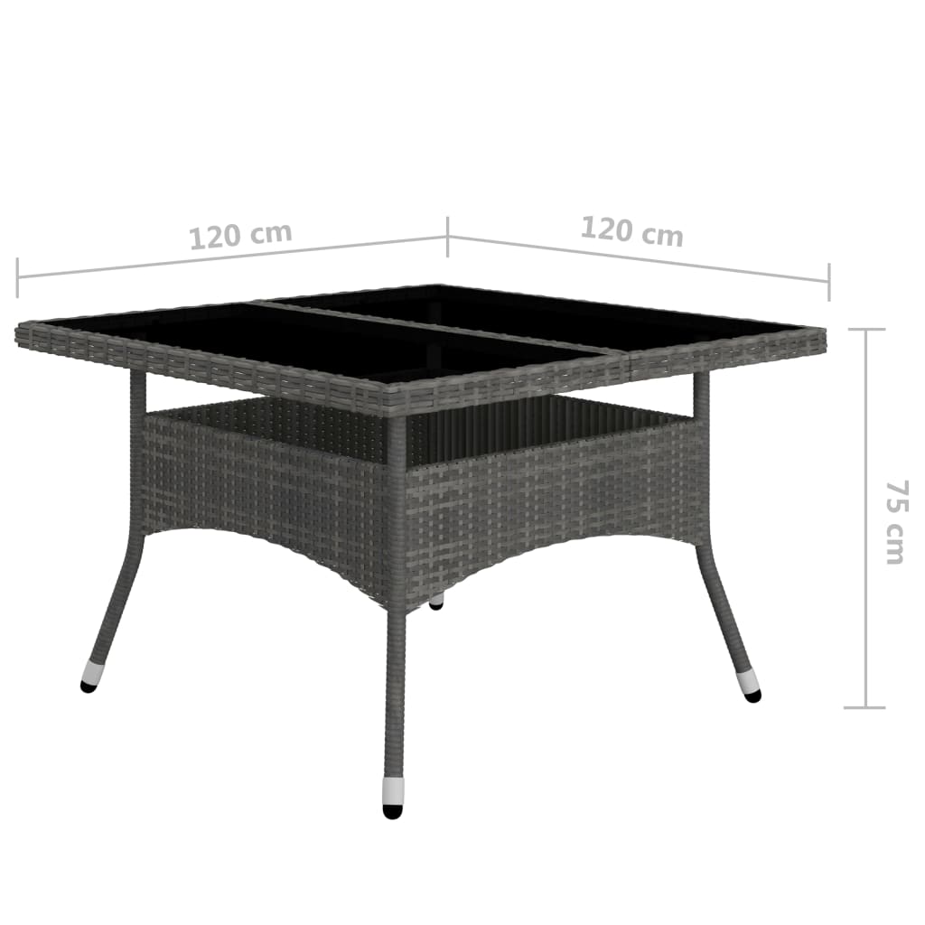 spisebordssæt til haven 9 dele polyrattan og glas grå