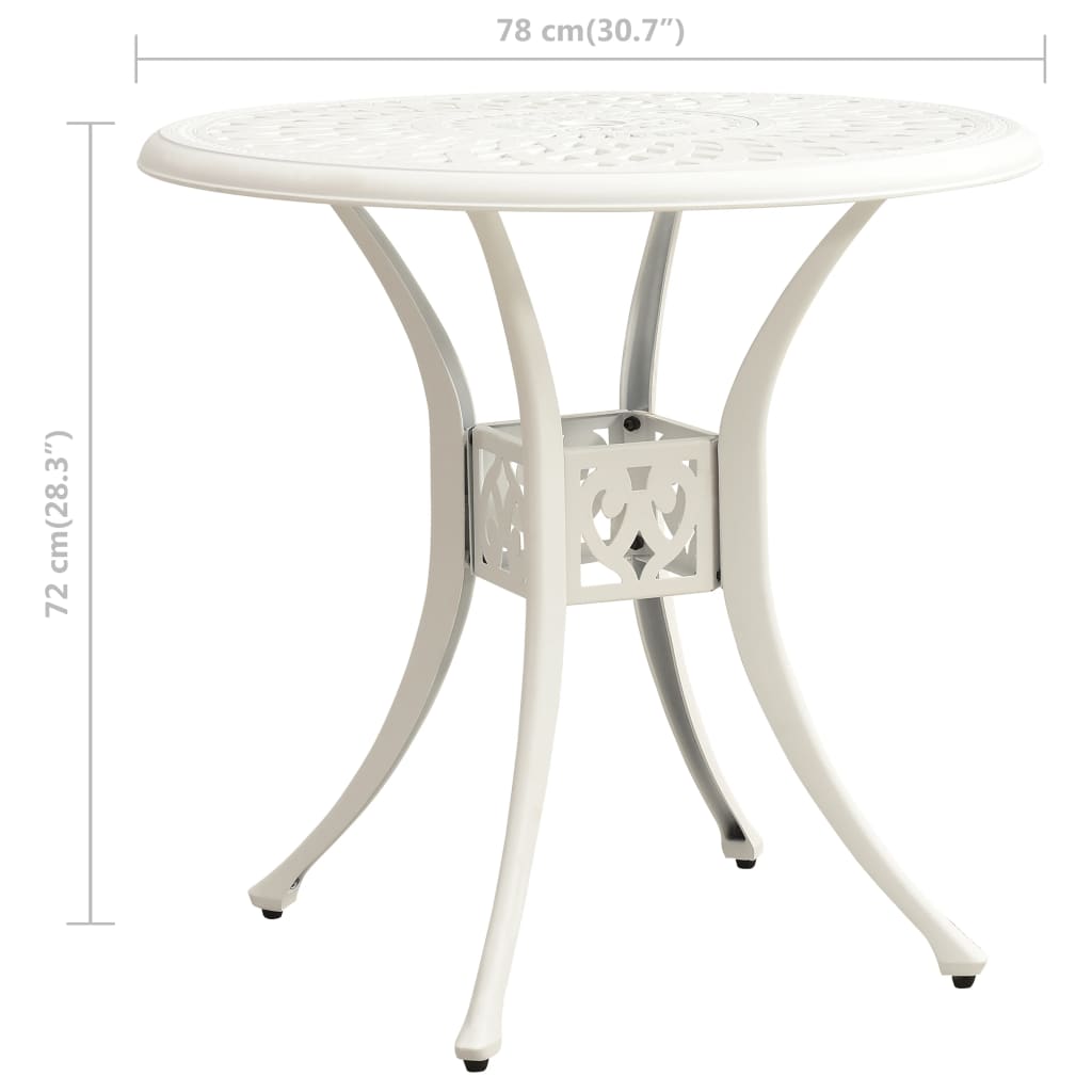 havebord 78x78x72 cm støbt aluminium hvid