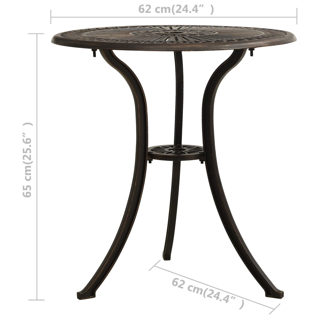 bistrosæt 3 dele støbt aluminium bronzefarvet