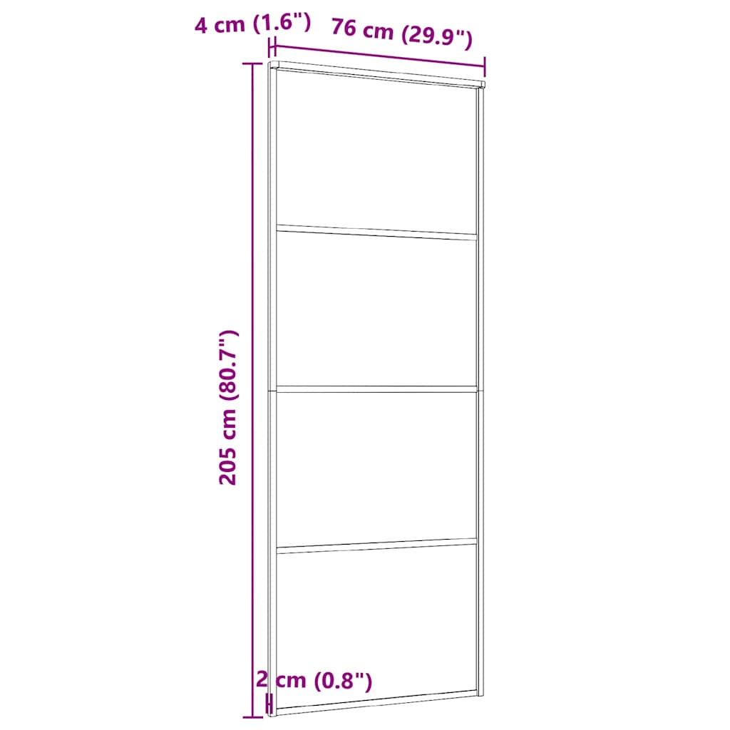 skydedør 76x205 cm aluminium og sikkerhedsglas sort