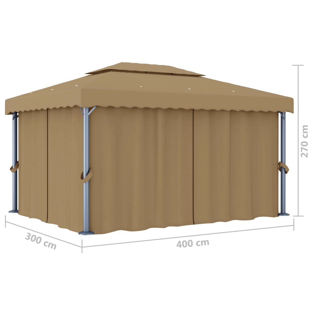 pavillon med gardin 4x3 m aluminium gråbrun