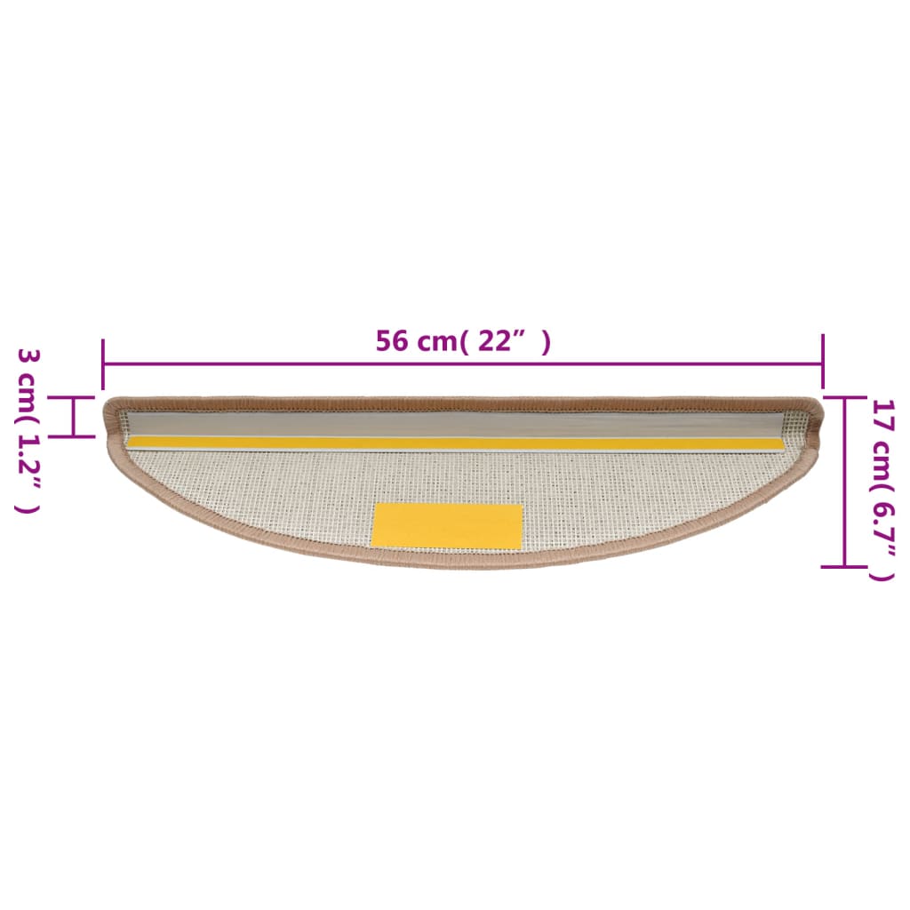 trappemåtter 10 stk. 56x17x3 cm lysebrune halvrunde