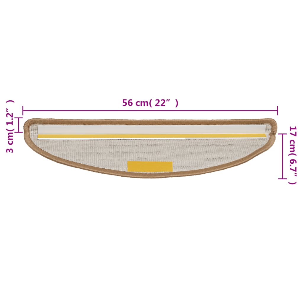 trappemåtter 10 stk. 56x17x3 cm beige halvrund