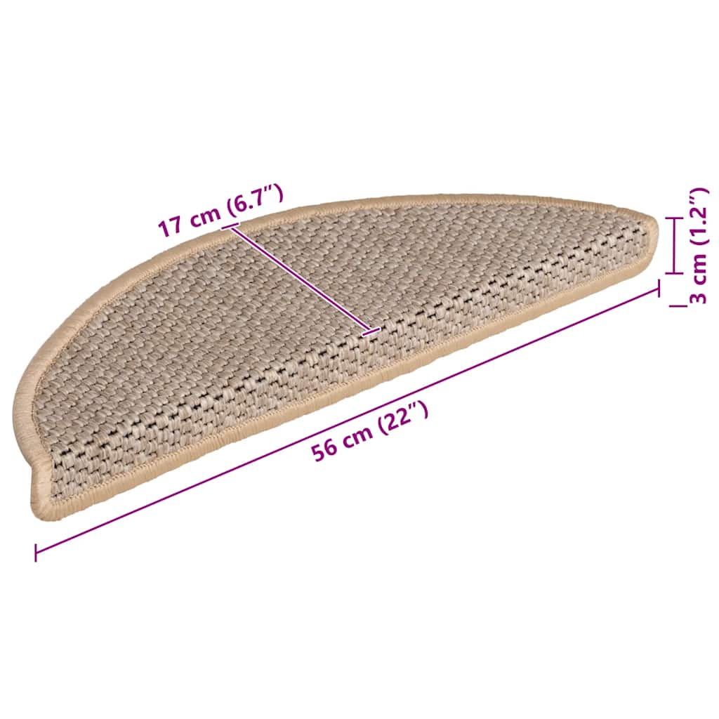 selvklæbende trappemåtter 15stk. 56x17x3cm sisal-look lys beige