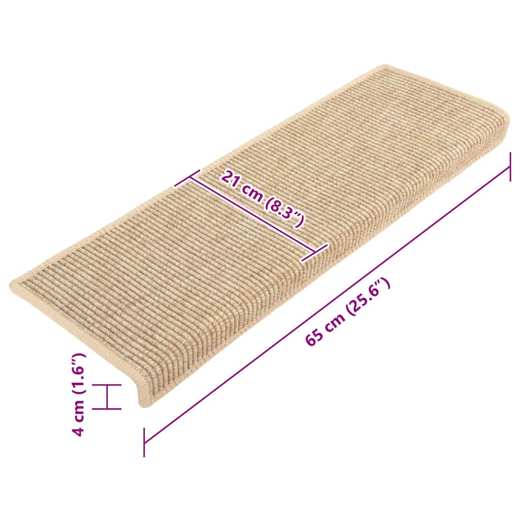 trappemåtter 15 stk. 65x21x4 cm lys beige rektangulær kant