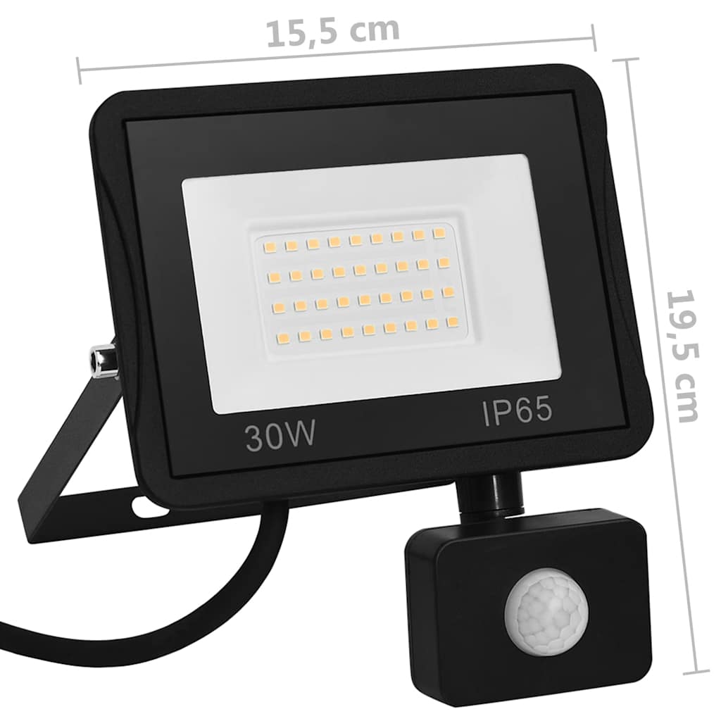 LED-projektør med sensor 30 W varm hvid